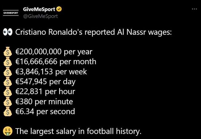 Rincian gaji Cristiano Ronaldo di Al Nassr. [Twitter/@GiveMeSport]