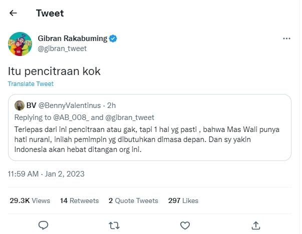 Tangkapan layar cuitan Gibran (Twitter/gibran_tweet)