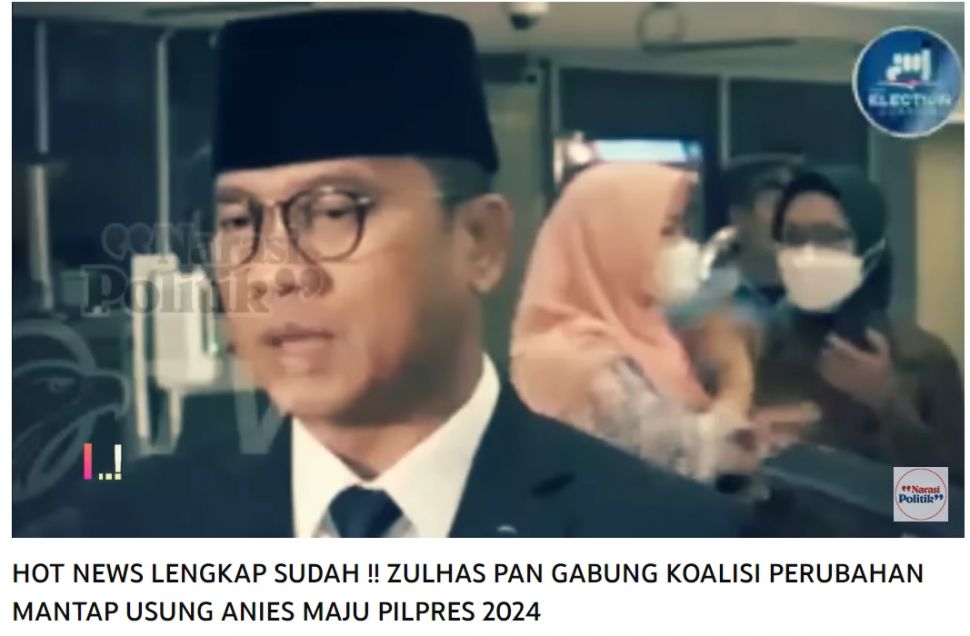 Tangkapan layar unggahan dengan klaim PAN gabung Koalisi Perubahan (YouTube/narasi politik)