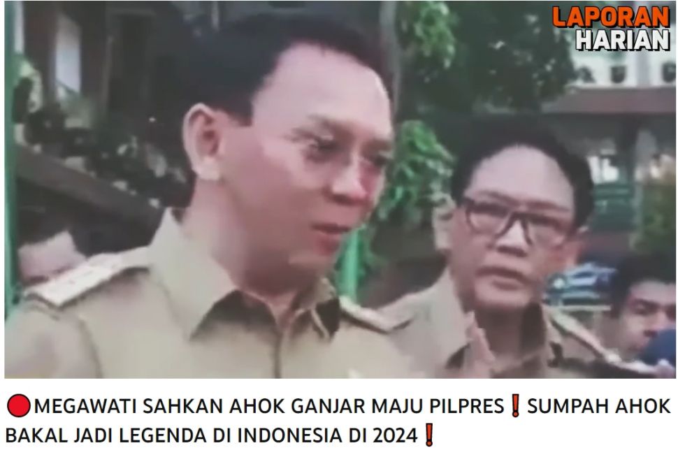 Tangkapan layar unggahan dengan klaim Megawati pilih Ahok dan Ganjar maju Pilpres 2024 (YouTube/Laporan Harian)