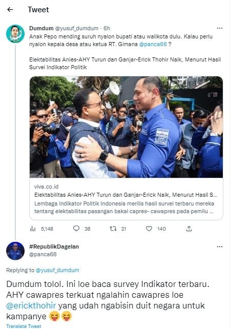 Tangkapan layar cuitan Yusuf Dumdum soal AHY (Twitter/yusuf_dumdum)