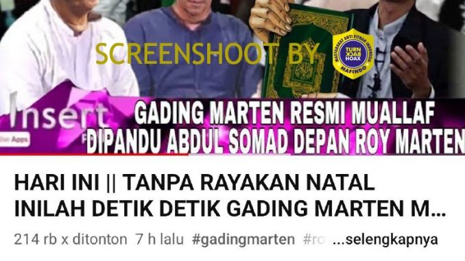 CEK FAKTA: Ustad Abdul Somad Pandu Gading Marten Jadi Mualaf di Hadapan Roy Marten, Benarkah? (Turnbackhoax.id)