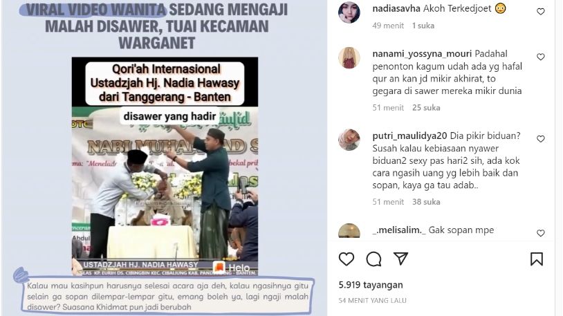 Video viral Ustadzah disawer. (Instagram/@lets.talkandenjoy)