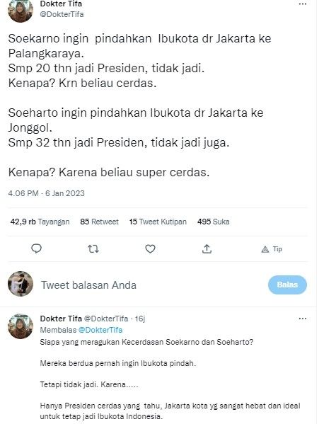 Sebut Soekarno dan Soeharto Cerdas Tak Jadi Pindahkan Ibu Kota, Dokter Tifa Sindir Jokowi?