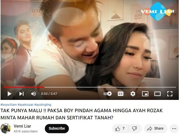 Ayah Ayu Ting Ting dikabarkan paksa Boy William masuk Islam. 