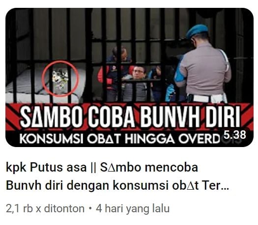 Tangkapan layar unggahan dengan klaim Ferdy Sambo lakukan percobaan bunuh diri (YouTube/Warta Informasi)