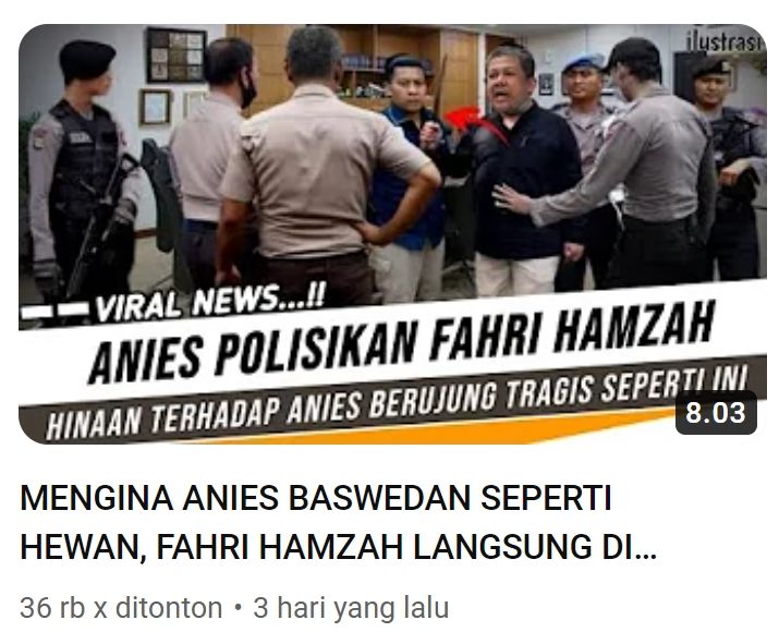 Tangkapan layar unggahan dengan klaim Fahri Hamzah ditangkap usai hina Anies Baswedan (YouTube/PEJUANG MUDA)