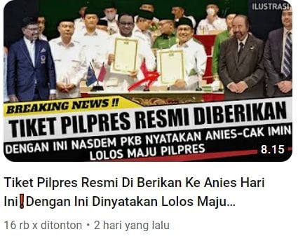 Tangkapan layar unggahan dengan klaim Anies-Cak Imin resmi dipilih untuk maju Pilpres 2024 (YouTube/LIDAH RAKYAT)