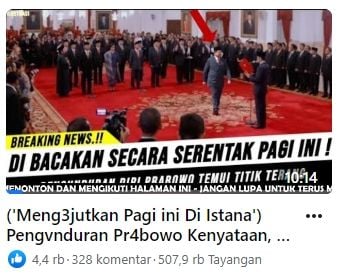 Tangkapan layar unggahan dengan klaim Prabowo Subianto mundur dari Istana Negara (Facebook/Durh4k444)