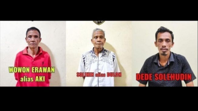 Foto kolase komplotan serial killer Wowon Erawan alias Aki, Solihin alias Duloh, dan M Dede Solehudin. [Dok. Polisi]