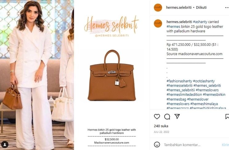 Harga Tas Mewah Ashanty (Instagram/@hermes.selebriti)