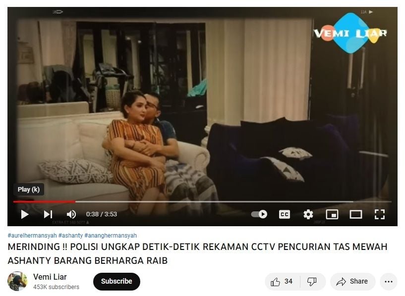 Video hoaks polisi ungkap rekaman CCTV pencurian tas Ashanty. 