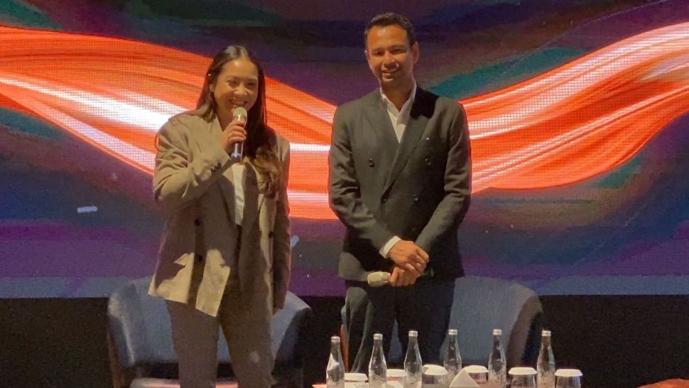 Raffi Ahmad dan Nagita Slavina di sesi jumpa pers Rans Family Is Growing di kawasan SCBD, Jakarta, Rabu (1/2/2023) [Suara.com/Adiyoga Priyambodo] 