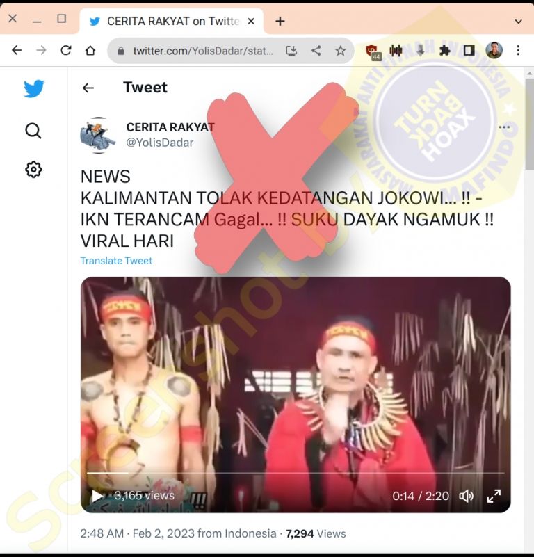 CEK FAKTA: Benarkah Suku Dayak Ngamuk dan Tolak Kedatangan Jokowi, IKN Terancam Gagal? (Turnbackhoax.id)
