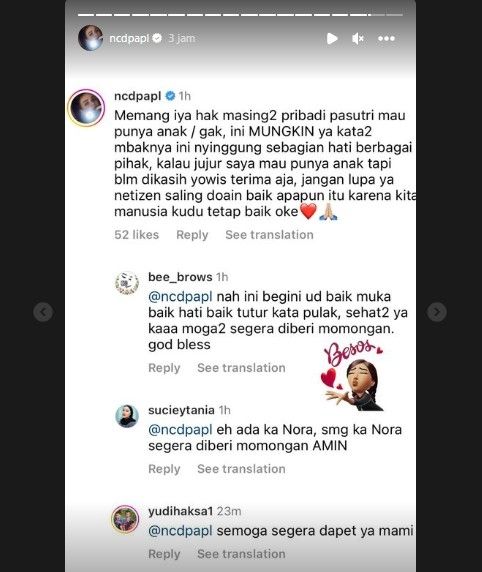 Komentar Nora Alexandra (Instagram)