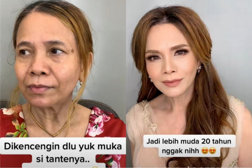 Dimakeup, Wajah Seorang Nenek Berubah Jadi Muda 20 Tahun Lebih Muda (TikTok @angelajosephine)