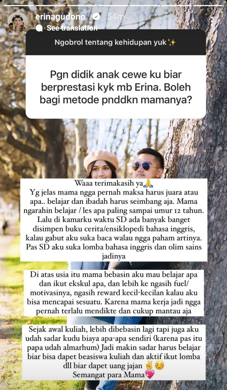 Erina Gudono Bagikan Kiat Sang Ibu Mendidiknya Agar Jadi Wanita Sukses dan Berprestasi (Instagram)