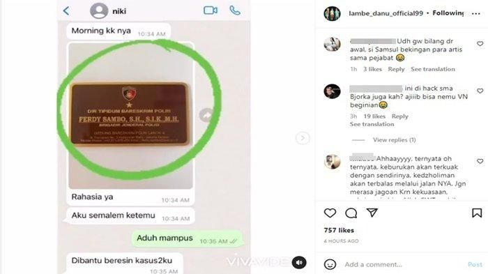 Chat diduga milik Nikita Mirzani dan Ferdy Sambo (Instagram)