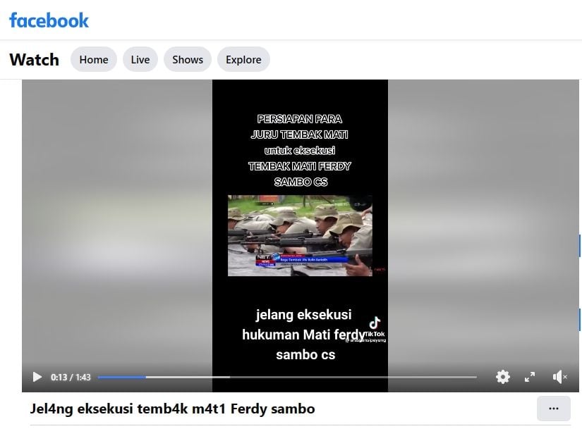 Video yang diklaim jadi persiapan juru tembak untuk eksekusi mati Sambo. (Tangkapan layar Facebook)