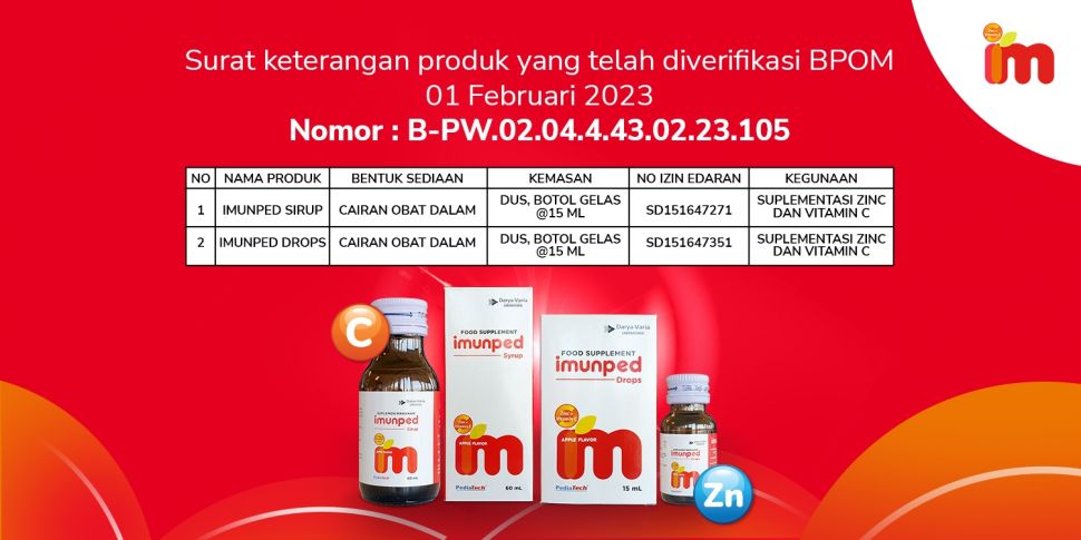 Imunped, suplemen anak dengan kandungan Zinc dan vitamin C