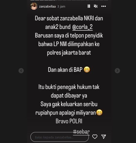 Tengku Zanzabella mengungkap soal kasusnya dengan Nikita Mirzani. [Instagram]