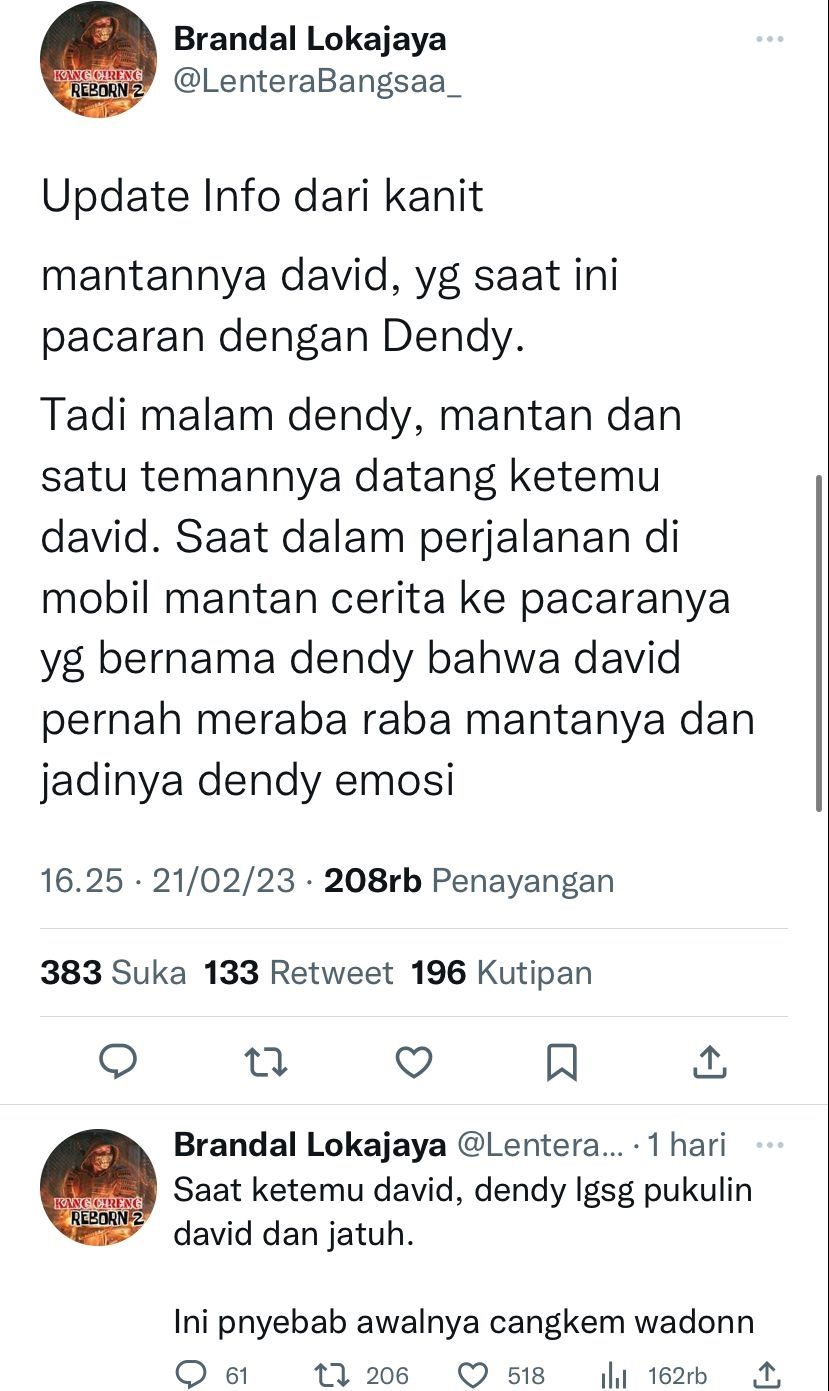 Cuitan Soal Mario Dandy (Twitter)