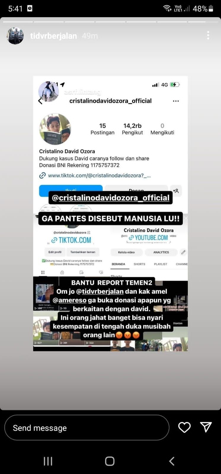 Ayah korban, Jonathan menegaskan pihaknya sama sekali tidak pernah membuka donasi bagi pemulihan David. (tangkap layar)