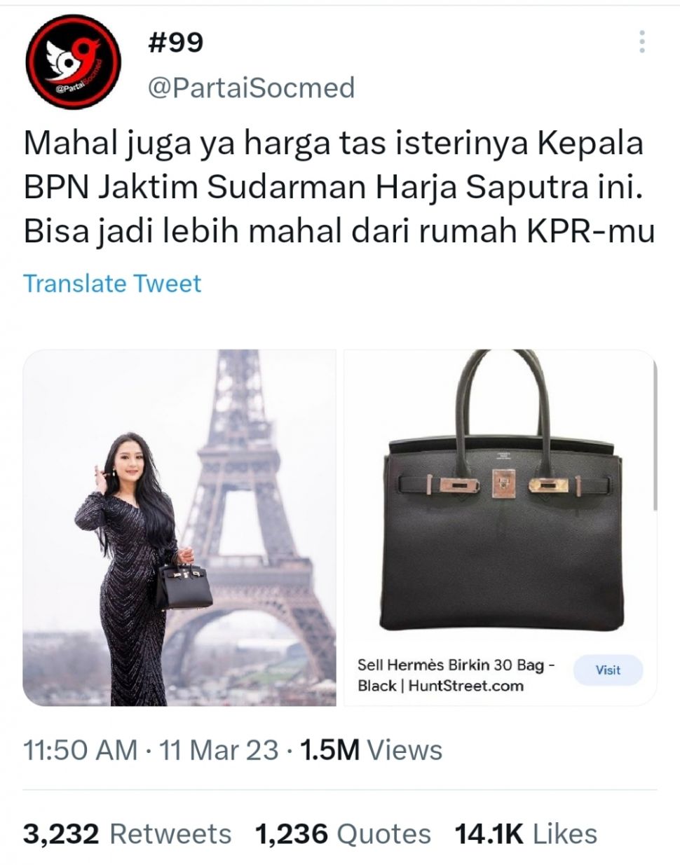Vidya Piscarita, istri Sudarman Harja Saputra, Kepala Kantor BPN Jakarta Timur (Twitter)