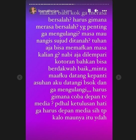 Lina Mukherjee protes karena terus-terusan disalahkan gara-gara makan babi. [Instagram]