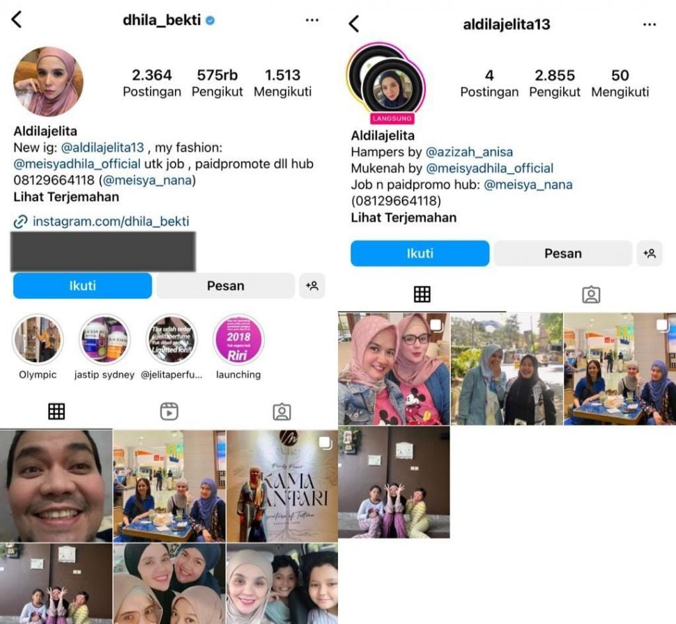 Akun Instagram Aldila Jelita (Kolase Tangkapan Layar Instagram Aldila Jelita)