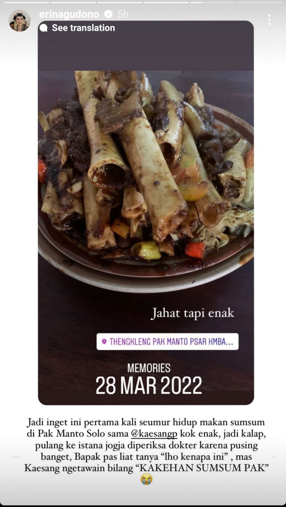 Erina Gudono unggah pengalaman makan bareng Kaesang Pangarep. (Dok. Instagram)