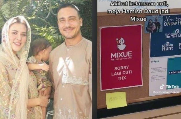 Foto kolase penampakan meja kerja Hamish Daud. 