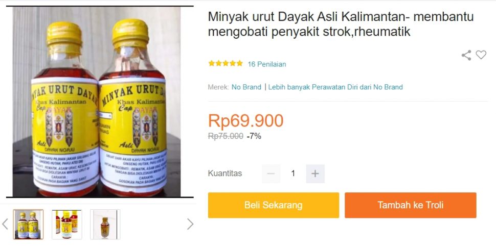 Minyak Dayak (Dok. Lazada)