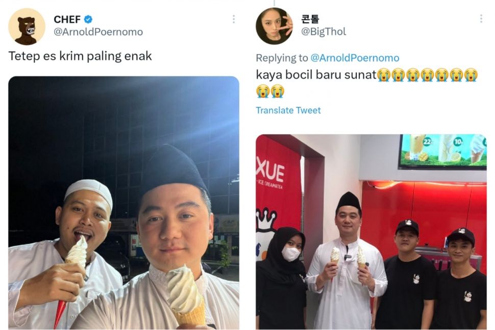 Chef Arnold Beli Mixue Pakai Gamis Panjang dan Peci (Twitter)