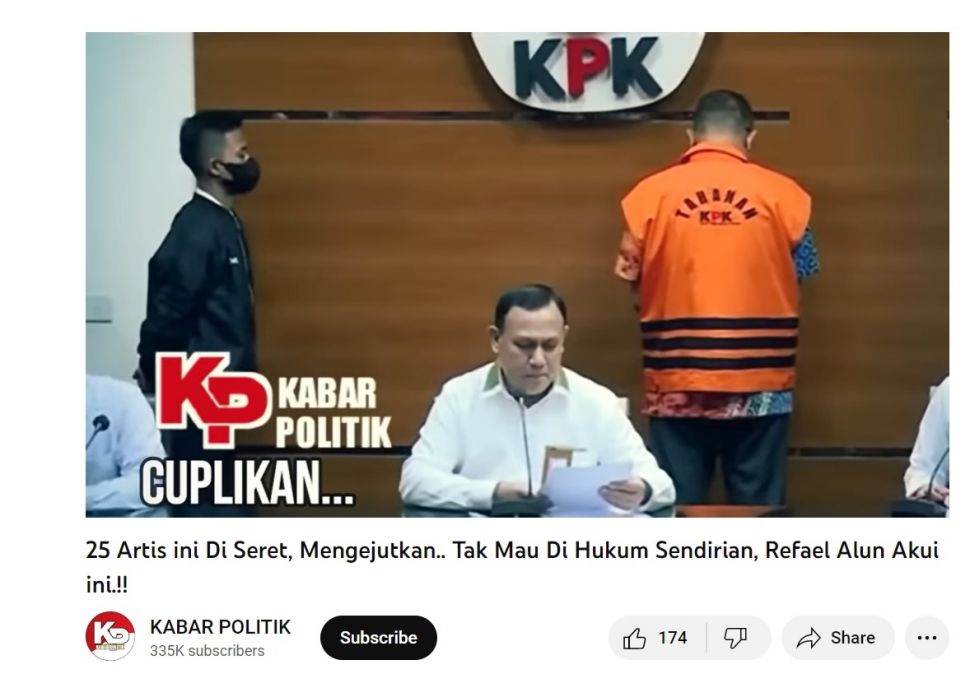 CEK FAKTA: Rafael Alun Seret 25 Artis karena Ogah Dihukum Sendirian, Benarkah? (Youtube)