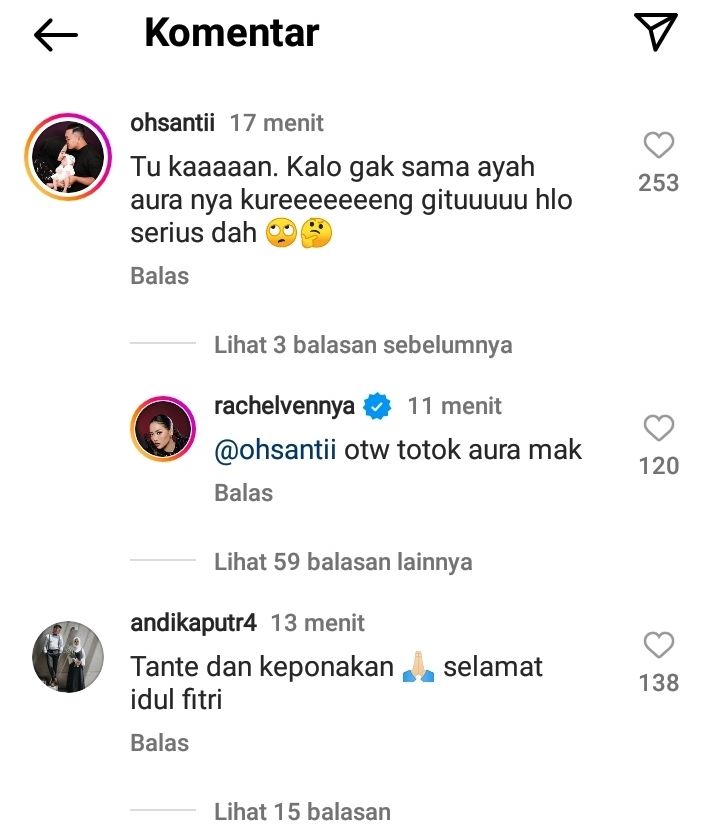 Komentar Julid Warganet (Instagram Rachel Vennya)