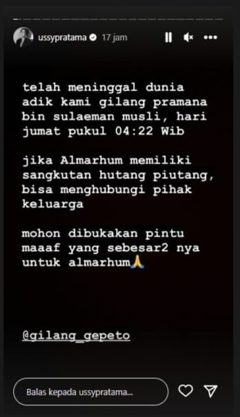 Adik Ussy Sulistiawaty Meninggal Dunia (Instagram)