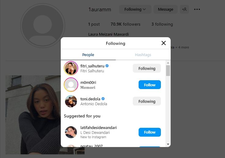 Lolly tidak follow akun Nikita Mirzani (Instagram)