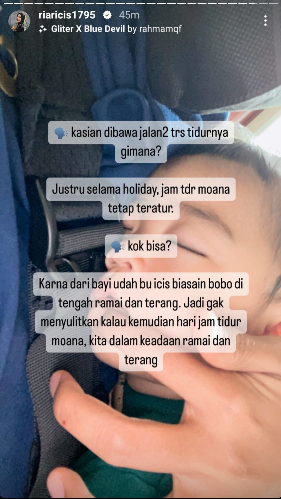 Ria Ricis soal kebiasaan tidur Baby Moana. (dok. Instagram)