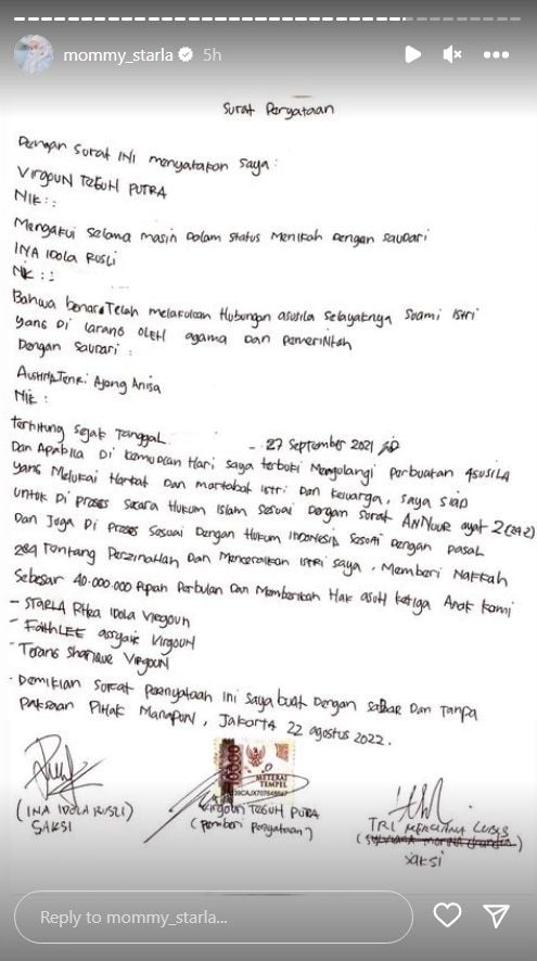 Surat pernyataan Virgoun (Instagram)