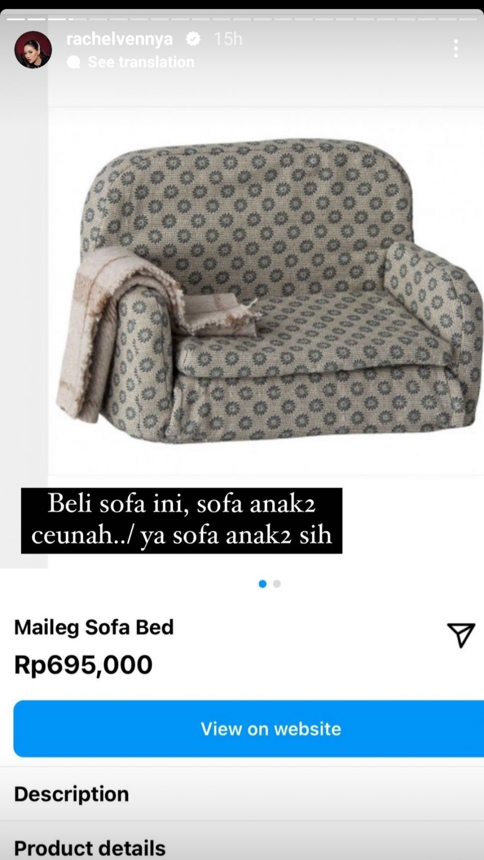 Rachel Vennya beli sofa Barbie seharga Rp 700 ribu. (Dok. Instagram)