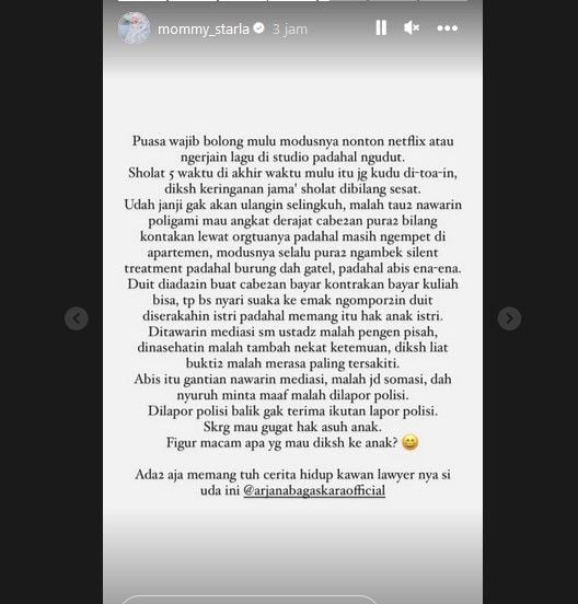 Curhatan Inara Rusli yang diduga untuk menyindir Virgoun. [Instagram]