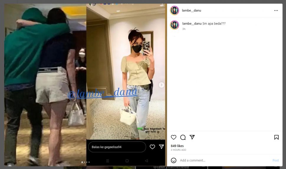 Barang Desta dan Gege Elisa yang diduga mirip dengan sosok pria dan wanita yang viral (Instagram @lambe__danu)