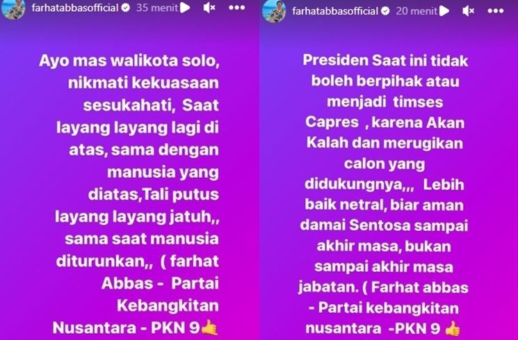 Farhat Abbas sindir Gibran Rakabuming Raka di Instagram. 