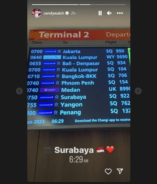 Pemain keturunan, Sandy Walsh mengunggah foto di Instagram Story yang menunjukkan dirinya akan segera sampai di Indonesia untuk menjalani TC bersama Timnas Indonesia jelang FIFA Matchday Juni 2023. [Instagram/@sandywalsh]