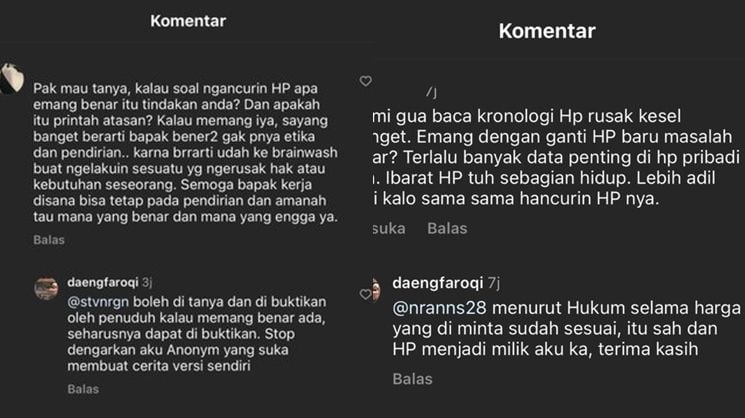 Jawaban HRD Tasyi Athasyia, Daeng Faroqi, terkait tuduhan merusak ponsel karyawan.  