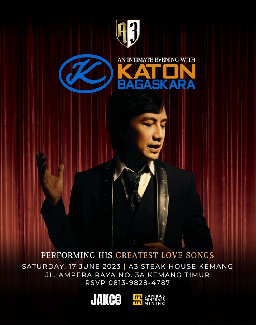 Katon Bagaskara akan tampil dalam ajang musik bertajuk "An Intimate Evening With Katon Bagaskara" di A3 Steak House pada 17 Juni 2023. 