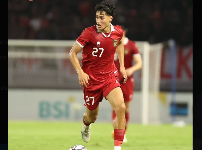 Penyerang Timnas Indonesia, Rafael Struick tampil pada laga FIFA Matchday kontra Timnas Palestina di Stadion Gelora Bung Tomo (GBT), Surabaya, Rabu (14/6/2023) malam. [dok. PSSI]