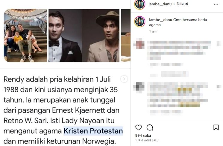 Syahnaz Sadiqah dan Rendy Kjaernett beda agama. [Instagram]