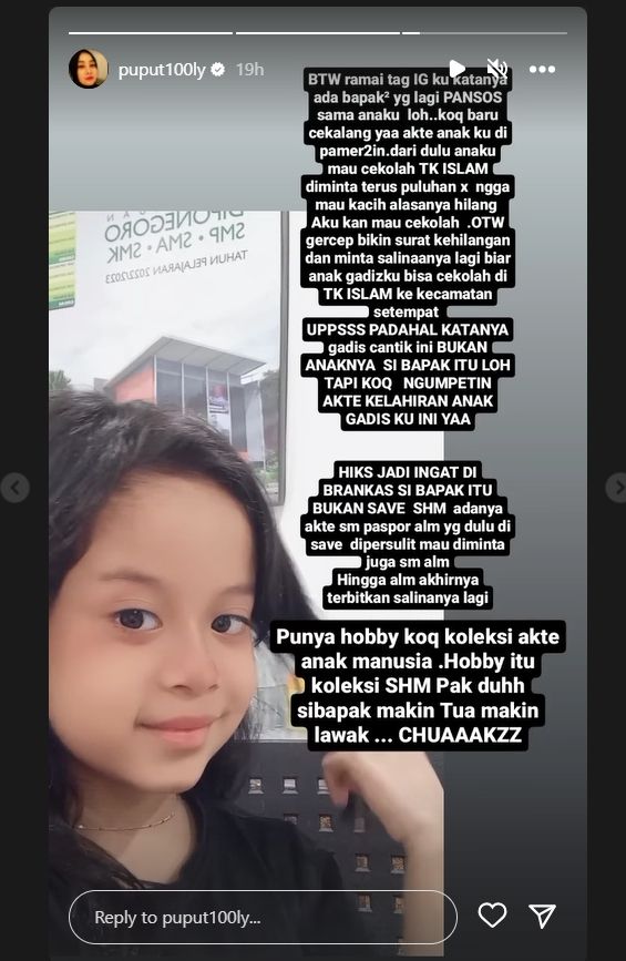 Sindiran Puput untuk Doddy Sudrajat tentang akta kelahiran (Instagram)